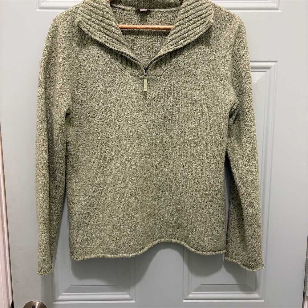 J. Jill Sweater Womens Size L Green 1/4 Zip Pullover Mock Neck Ribbed Fisherman - Picture 1 of 8